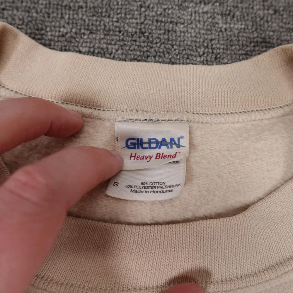 Gildan Sweatshirt Mens Small Beige Faith Cross‎ Wings Graphic Fleece Pullover
